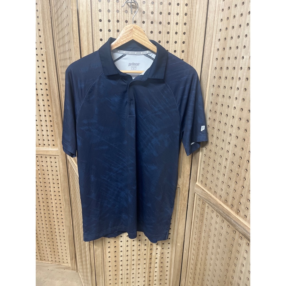 Prince Mens‎ Navy Blue Abstract Graphic Performance Tennis Polo Shirt Small
